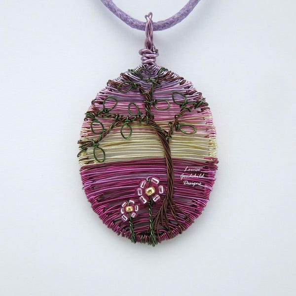 Purple flower necklace, wire wrapped, unique, tree necklace, purple necklace, MADE TO ORDER, small tree pendant, woodland, nature jewelry