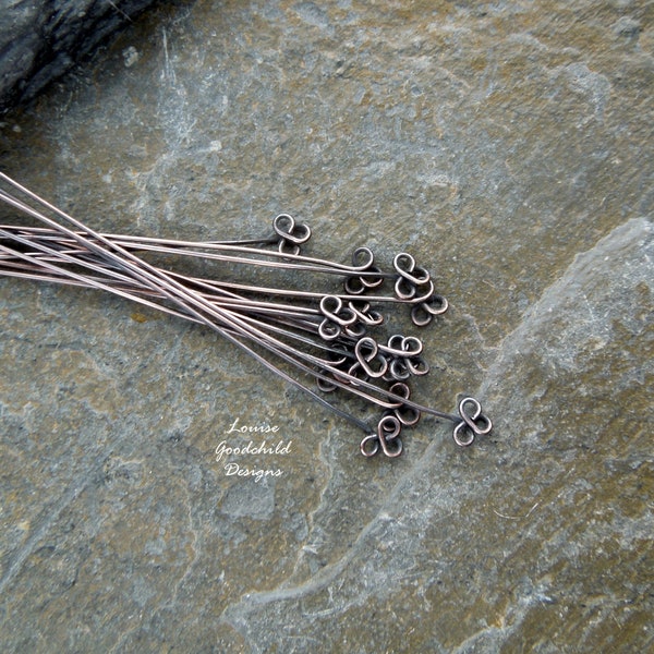 Handmade copper headpins, x 10,  MADE TO ORDER, copper headpins, antique copper headpins, trefoil, clover leaf, antique copper, wire, clover