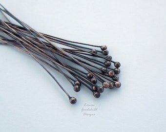 Handmade copper headpins, antique copper head pins, copper ball head pins, copper findings, jewellery making