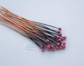 Handmade cranberry head pins, cherry headpins, red ball headpins, 24 gauge x 20, MADE TO ORDER, copper, handmade, findings, make your own