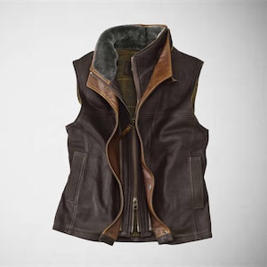 Men&#39;s Dark Brown Real Leather Vest: Handmade Western Cowboy Style