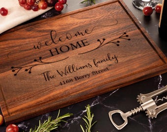 Personalized Cutting Board - Welcome Home Design, Real Estate Closing Gift, Housewarming Gift, New Homeowner Gift, New Home Kitchen Decor