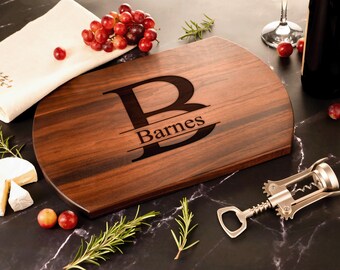 Monogram and Name Engraved Personalized Wood Cutting Board, Wedding Gift, Anniversary Gift, Housewarming, Handmade Closing Gift