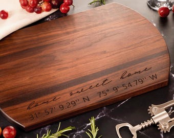 Coördinaten snijplank | Nieuw huiscadeau | Gepersonaliseerd housewarmingcadeau | Slotcadeau makelaar | Breedtegraad (lengtegraad) | Verhuiscadeau