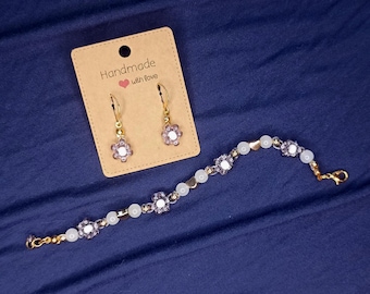 Set bijou fleurs colorées – bracelet & boucles d’oreilles faits main