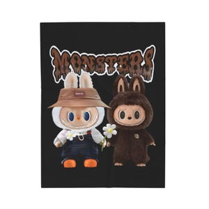 Labubu Couple Velveteen Plush Blanket, Warm and Cozy Throw Blanket, Cute Bedding Decor,,Gift for her, Labubu Blanket, Anniversary Gift