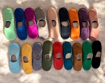 Moroccan Suede Babouche Slippers: Handmade Leather Mules