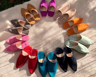 Handmade Moroccan Suede Babouche Slippers: Soft Sheepskin Leather Mules