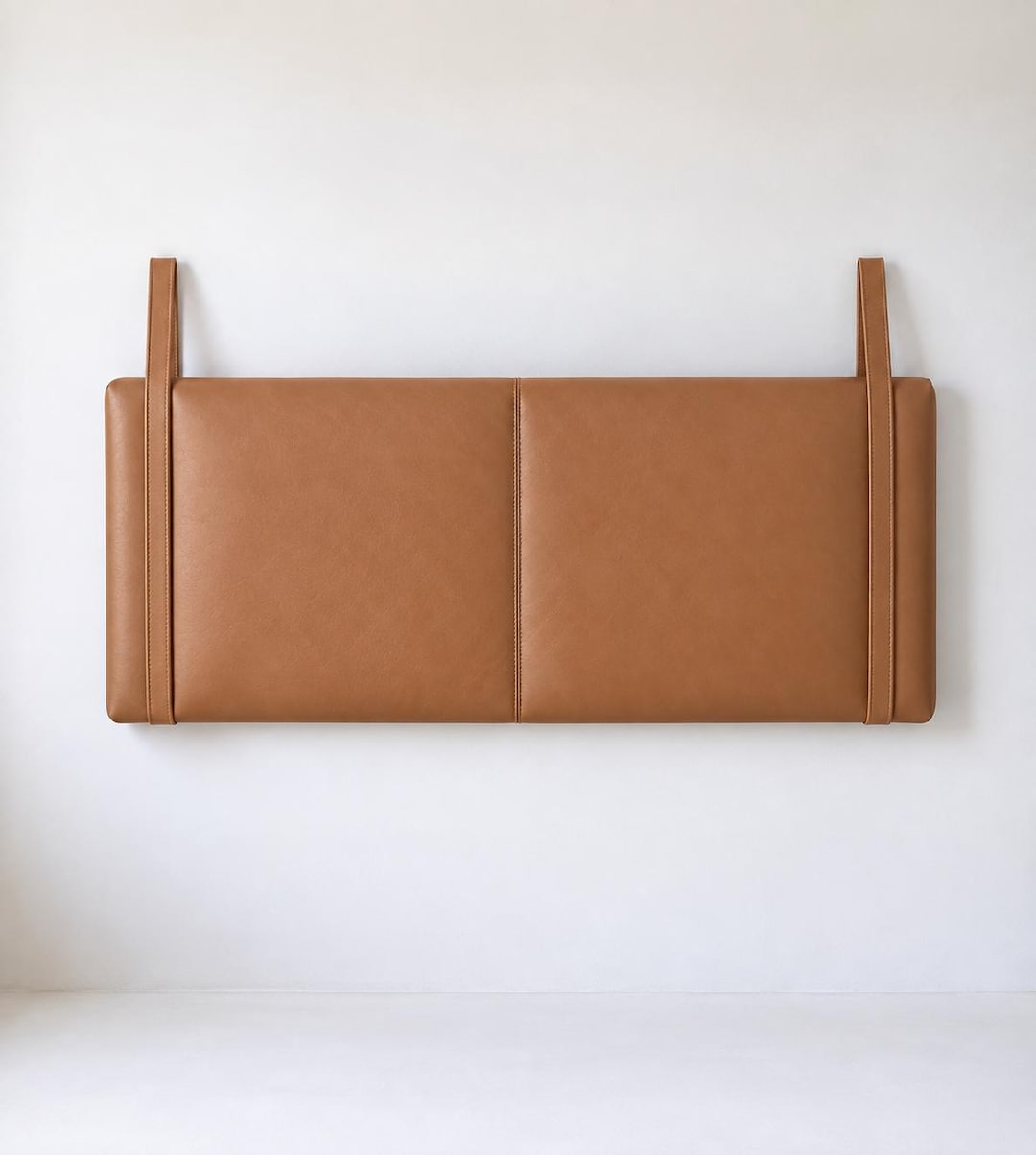 Brown Leather Headboard, Handmade Wall Mounted Bed Headboard With ...