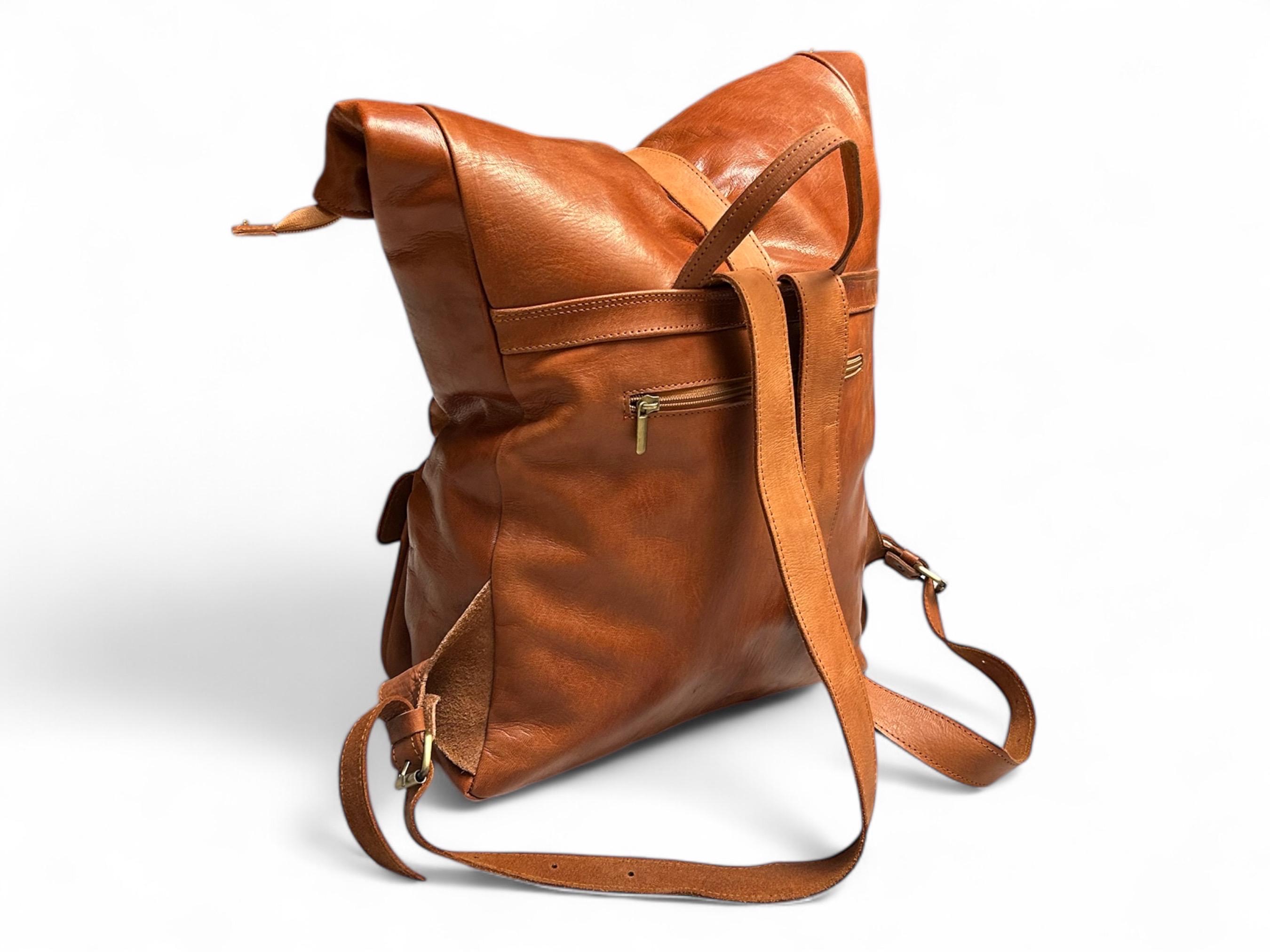 Handmade Leather Roll Top Backpack: Vintage Brown Travel Laptop Bag - Etsy