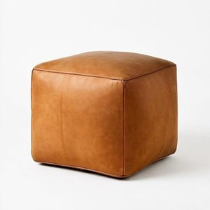 Handmade Leather Pouf Cover – Square Ottoman Cover, Moroccan Style Footstool, Boho Living Room Decor, Tan Leather Pouf – Unfilled Pouf Cover