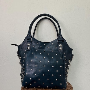 Blue Leather Bag With Studs - Etsy