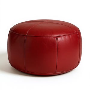 Red Genuine Leather Pouf Ottoman Handmade in Morocco – Round Leather Footstool, Moroccan Ottoman, Boho Living Room Decor (Unstuffed)
