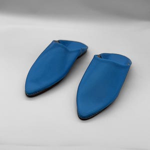 Handmade Blue Leather Babouche Slippers: Moroccan Flat Shoes