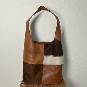 Handgjord axelväska i läderpatchwork | Boho läderväska | Vintage brun läderväska | Rustik handväska i äkta läder | Unik hantverksväska