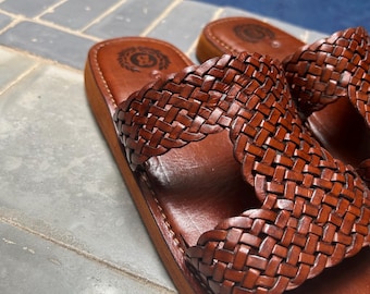 Moroccan Double Strap Leather Sandals – Handmade Slip-On Design (Unisex)
