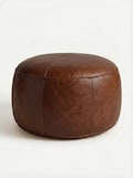 Leather Moroccan Pouf, Handmade Pouf, Brown Ottoman Pouf, Leather Footstool, Artisanal Moroccan Decor, Living Room Decor (Unstuffed)