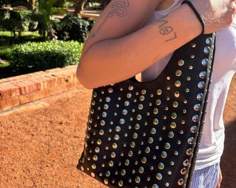 Handmade Leather Studded Tote Bag: Edgy Rock-Chic Style