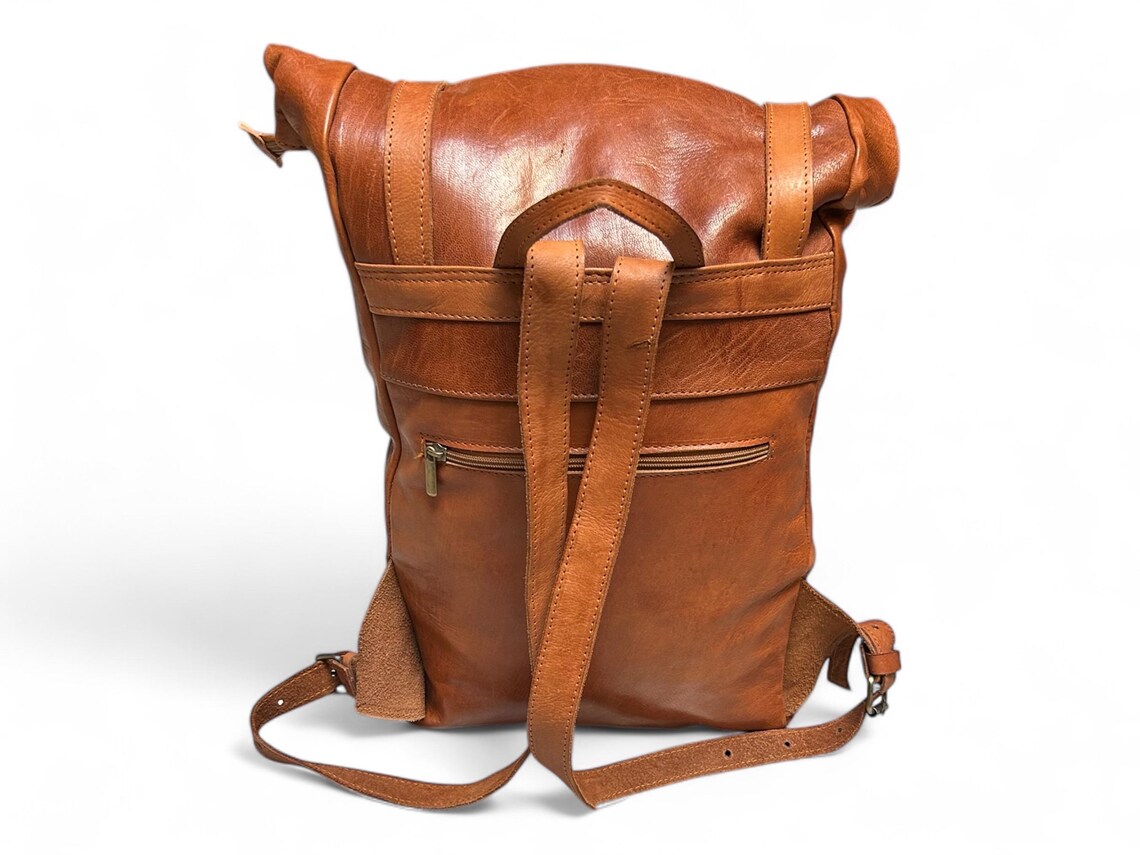 Handmade Leather Roll Top Backpack: Vintage Brown Travel Rucksack - Etsy