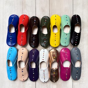 Handmade Leather Moroccan Slippers with Pompon