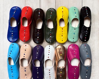 Handmade Leather Moroccan Slippers with Pompon