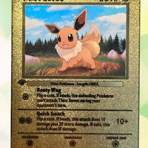 golden eevee pokemon card Eevee golden metal Pokemon card from Etsy