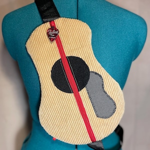 Corduroy crossbody guitar shaped bag / adjustable strap / one of a kind / music gift / FREE DOMESTIC SHIPPING