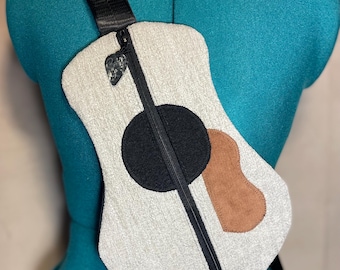 Light grey crossbody guitar shaped bag / adjustable strap / one of a kind / music gift / FREE DOMESTIC SHIPPING