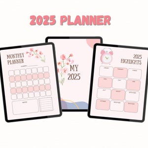 2025 Monatlicher Digitaler Planer, ToDo Liste, Digitaler Kalender, Wöchentlich, Monatliches Journal, Monatlicher Planer