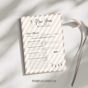 Neujahrs-Wunschliste druckbar, Brief an mich selbst, Neujahr druckbar für alle, Neujahrsaktivität, digitaler Download Neujahrswunschliste bearbeitbar
