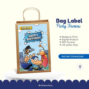 Étiquettes de sac DogMan | Cadeaux numériques DogMan, Sacs de fête | Étiquettes pour friandises et cadeaux DogMan | Fête sur le thème de la bande dessinée DogMan