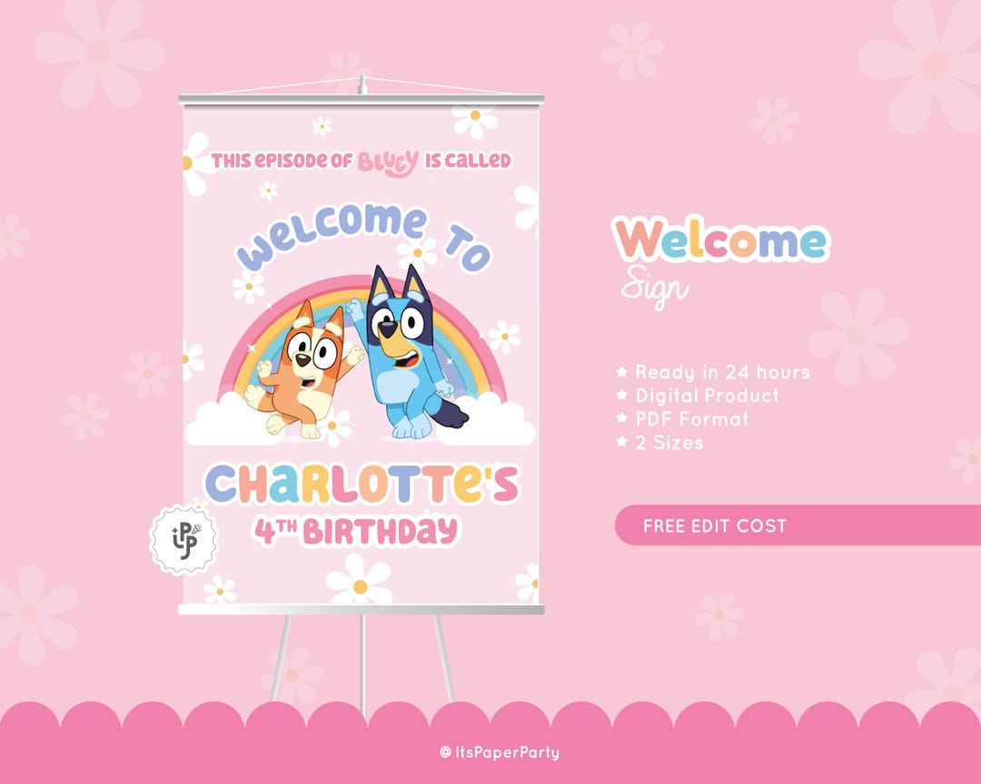Bluey Welcomesign Bluey Birthday Party Welcome Sign, Welcome Birthday Party Decorations ...