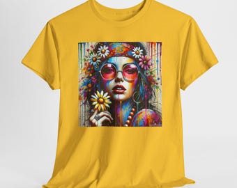Bohemian Floral Tee – Vintage Flower Power, Art Lover Shirt