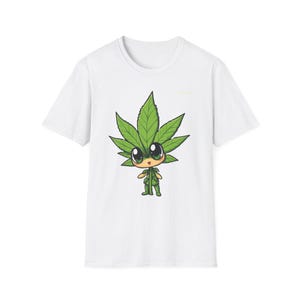 Bonita camiseta kawaii de cannabis, divertida camiseta con ambiente vegetal, regalo para fumetas, camiseta unisex de estilo suave, ropa informal para amantes del cannabis.
