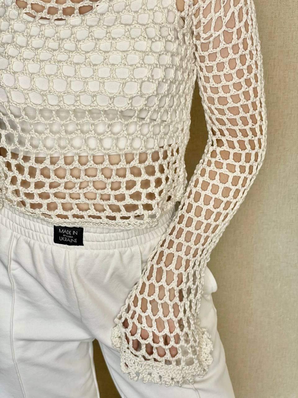 Open-knit Delicate Crochet Design, Handcrafted Long-sleeve Sweater ...
