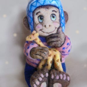 Wool sculpture Needle felted monkey Wool monkey Wool animals Monkey sculpture Felting monkey Figurine monkey Monkey toy Felting toys