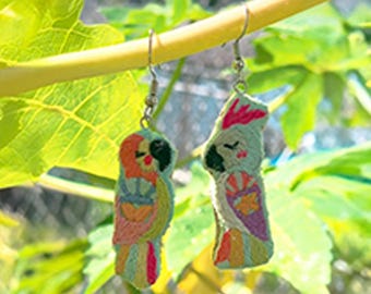 Tweet Dreams of Lovebirds – Hand-Embroidered Earrings