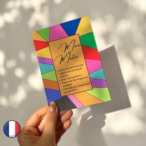 carte remerciement maitre en impression instantanée, merci maitre coloré, mot merci fin d'année scolaire, gratitude professeur