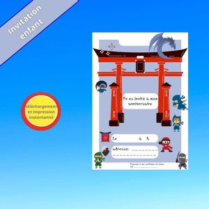 carte invitation anniversaire pour enfant sur le thème Ninja, carte invitation en français, pdf invitation en français