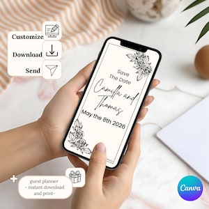 Faire part mariage anniversaire baby shower bohème Faire-part avec téléphone original, carte invitation numérique minimaliste avec roses