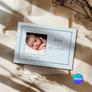 annonce naissance personnalisable simple avec fleurs sauvages, faire-part originale, arrivée bébé, faire part naissance imprimable sur Canva