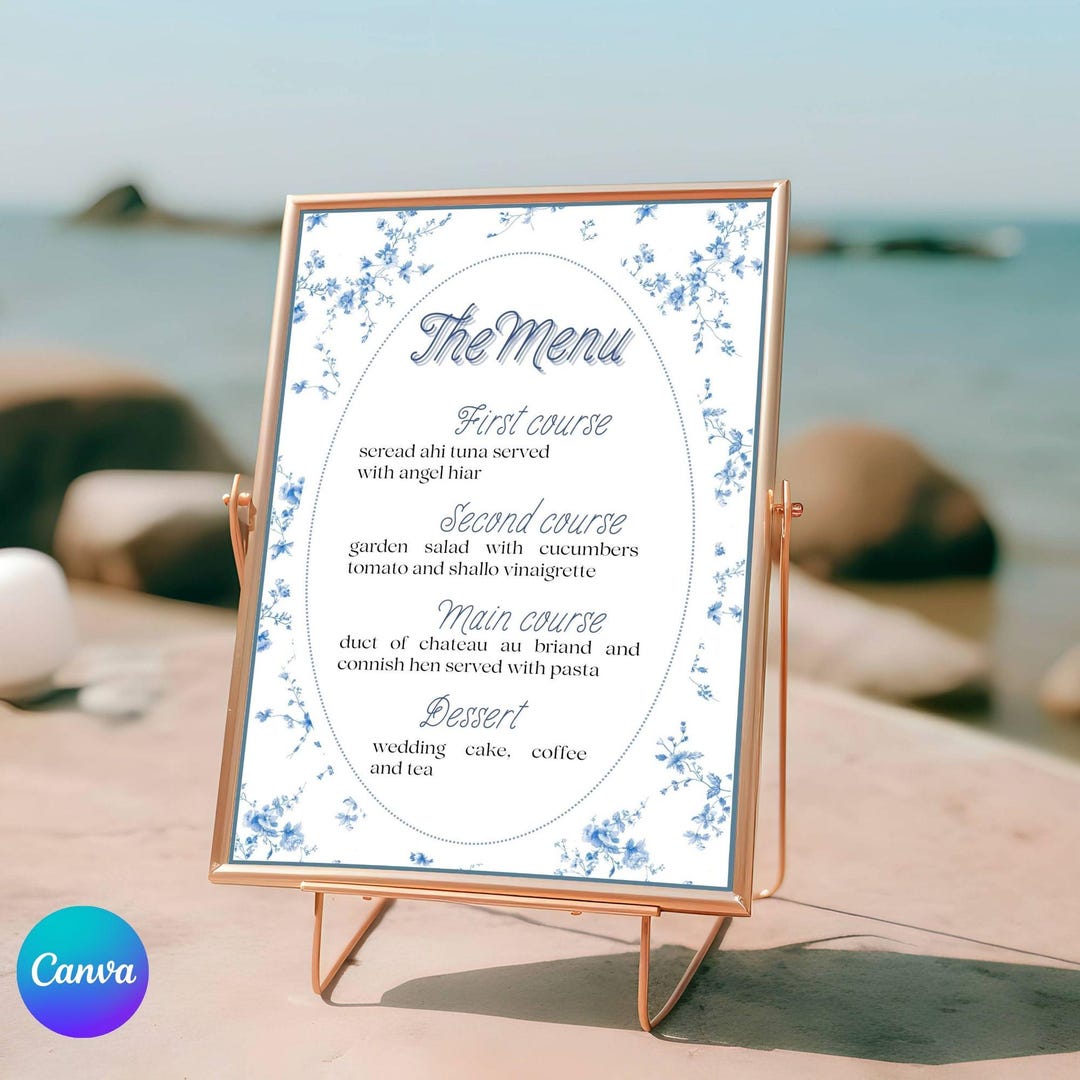 Blue Floral Menu Template for Birthdays, Baby Showers, Weddings ...