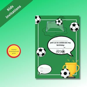 Tarjeta de invitación de cumpleaños para niños de fútbol, tarjeta de invitación de fútbol inglés, invitación en pdf, cumpleaños de 6 años, 7 años y 8 años con tema de fútbol
