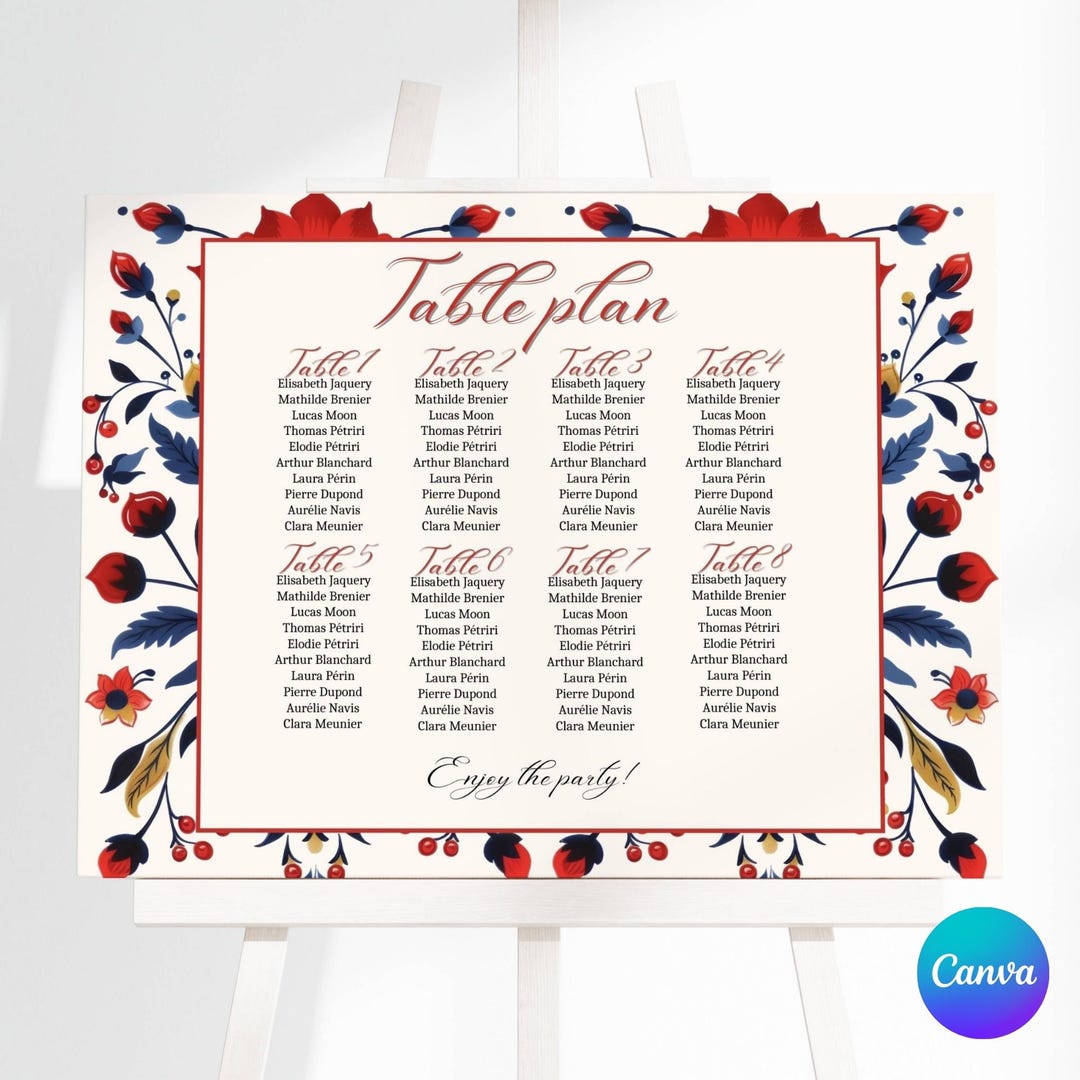 Table Plan Board Example Folk Table Plan Board for Birthday, Wedding, Customizable Sign, Special ...