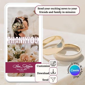 remerciements personnalisés et animés, modèle carte de remerciement numérique simple et romantique, template merci par téléphone et mail