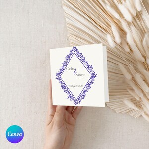 faire part mariage fleurs bleues, faire-part  mariage carré pliable, carte invitation mariage, invitation bleue modifiable et imprimable