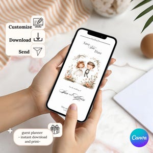 Romantic and simple digital save the date invitation, editable wedding and engagement invitation template, instant download