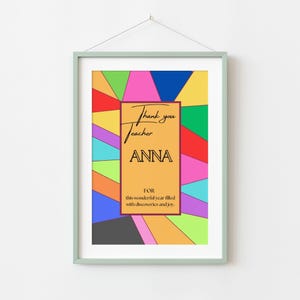 affiche remerciement maitresse modifiable et personnalisable sur canva, merci maitresse coloré, mot fin année scolaire, gratitude professeur