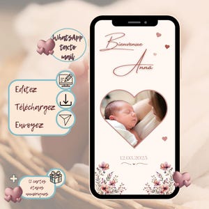 Wildflower Digital Birth Announcement, Baby Welcome Card, Editable CANVA Birth Announcement