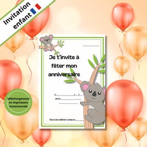 süße Geburtstagseinladung für Koala-Kind, französische Einladungskarte, süße Einladung pdf auf Französisch, Geburtstag 4-5 Jahre